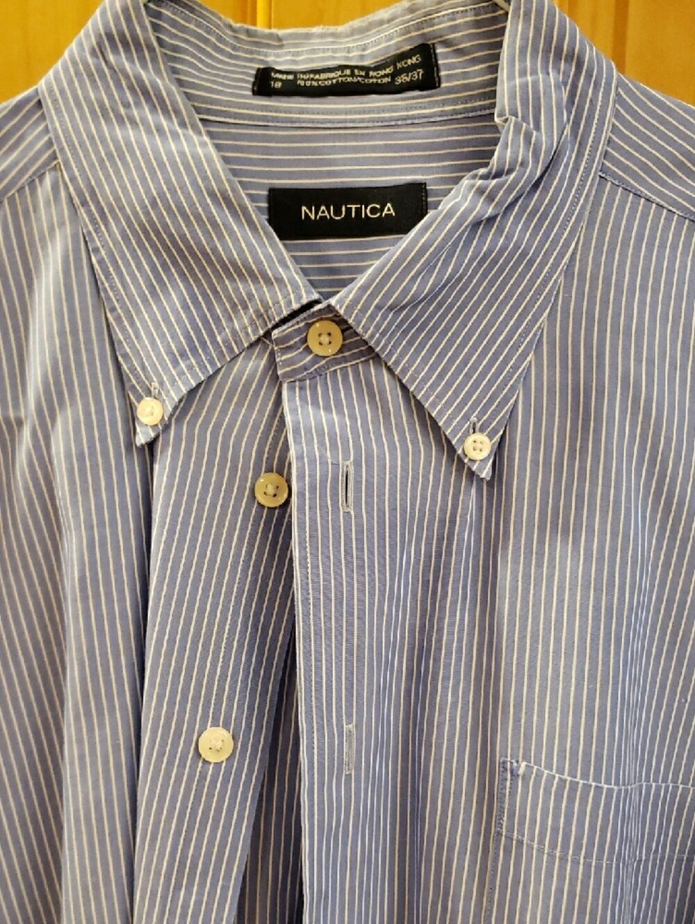 Nautica Blue and White Pinstripe Button-Down Dress Shirt